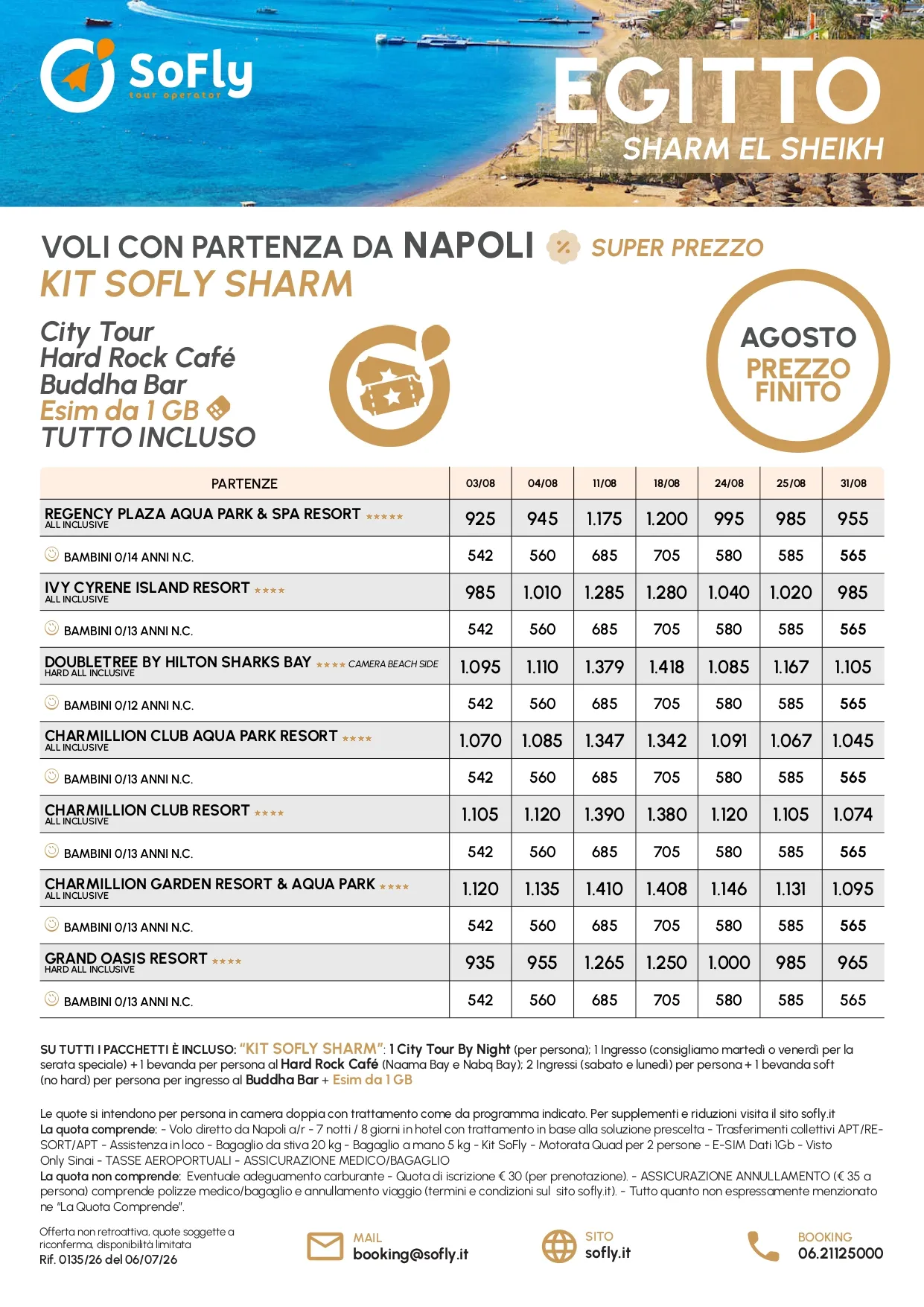 SPECIALE SHARM EL SHEIKH TUTTO INCLUSO AGOSTO DA NAPOLI